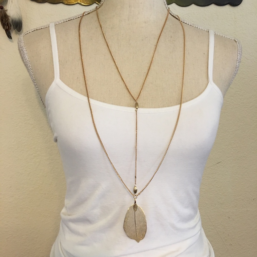 Vintage gold tone leaf body jewelry necklace